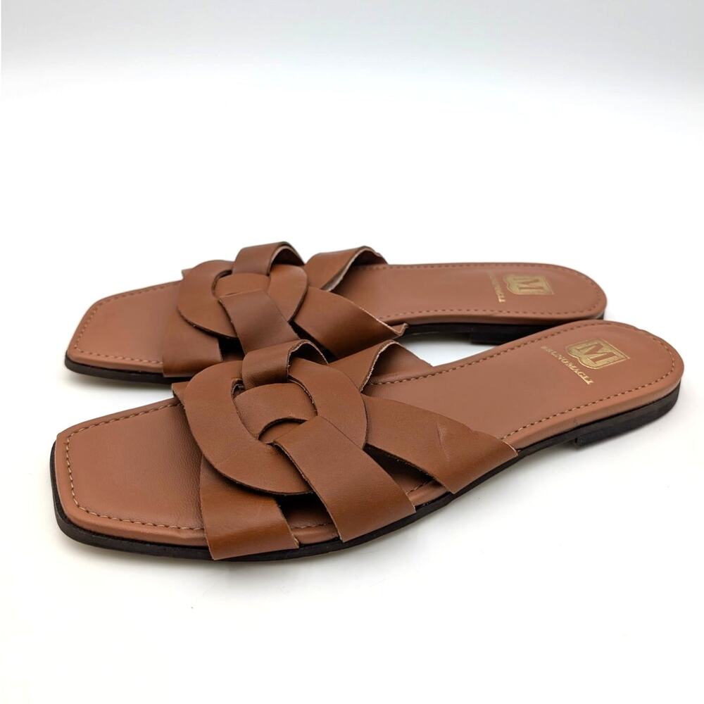 Bruno Magli Alessia Slide Sandals Open Square Toe Womens Cognac Sz US9.5M EU40.5